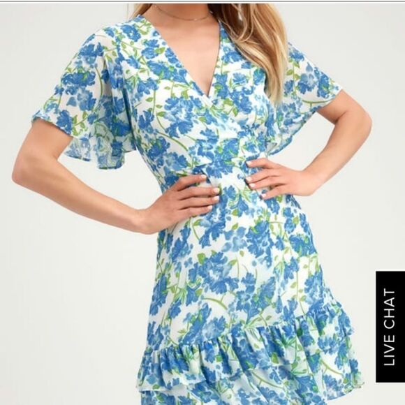 Glorious White & Blue Floral Ruffled Dress - Picture 2 of 7